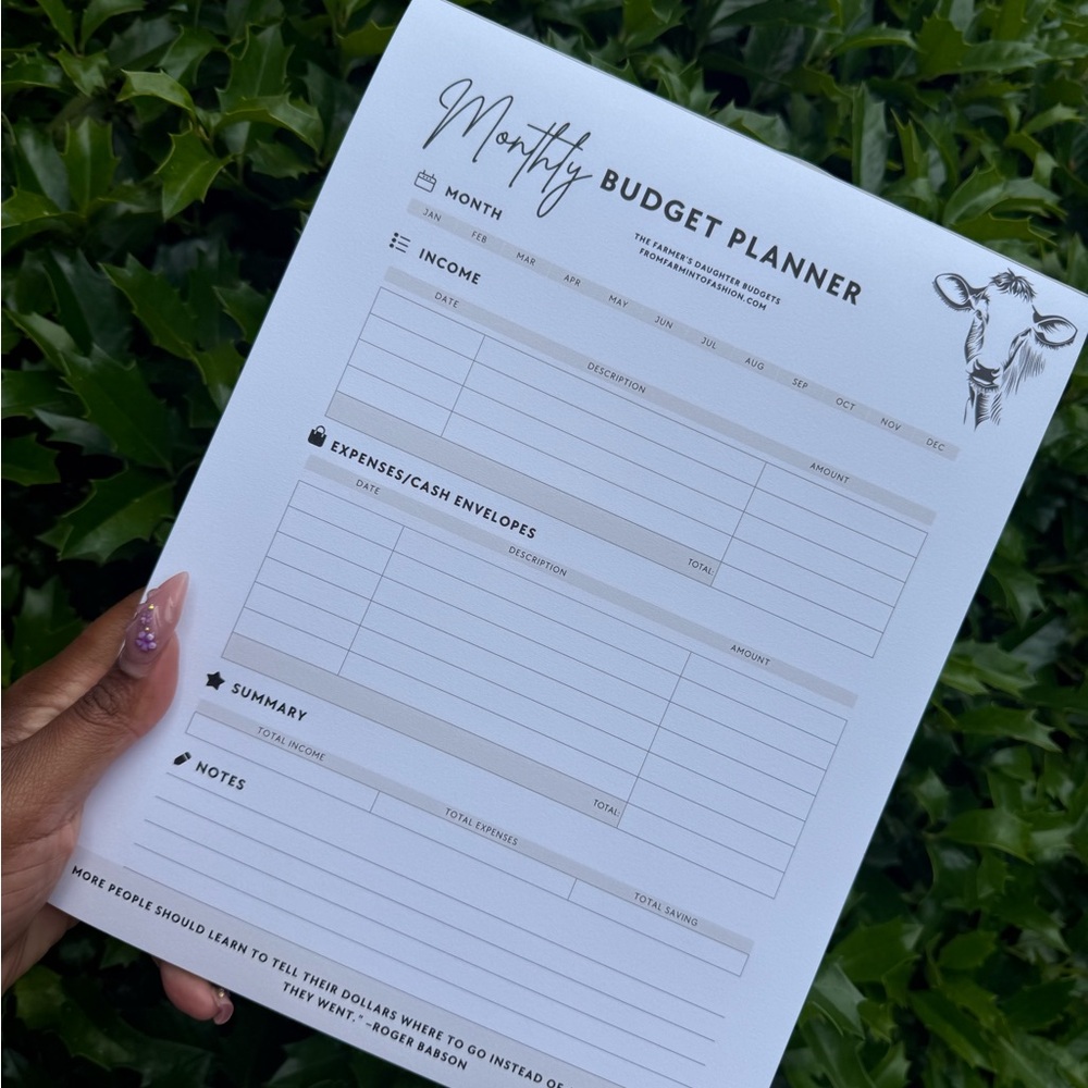 Monthly Budget Planner with Notes Section